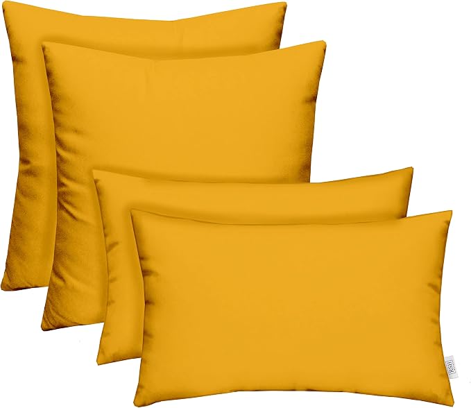 RSH DECOR: Sunbrella Lumbar & Square Pillows Set of 4 | 20" x 12" & 17" x 17" | Water and Fade-Resistant Performance Fabric | Outdoor Throw Pillows for Patio Furniture | Canvas Sunflower Yellow
