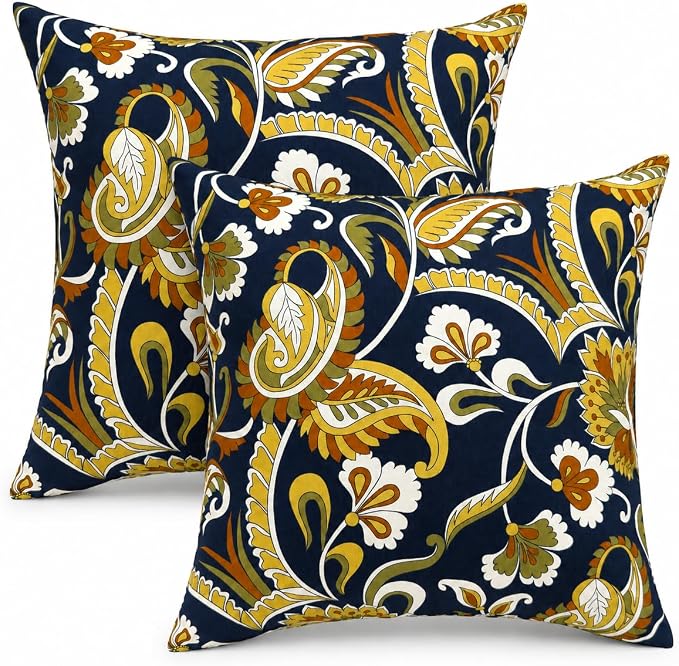 Outdoor/Indoor Decorative Throw Pillows 18×18 Inch | Pack of 2 Waterproof Decorative Throw Pillows with Inserts, Square Pillows for Bed, Couch, Sofa and Patio Furniture