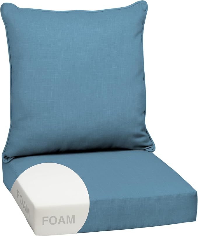 Arden Outdoor Deep Seat Cushion Set, Foam, 24x24, French Blue | Sofa, Couch, Conversation Set, Premium High-Density Foam, Never Flattens, Mold and Mildew Resistant