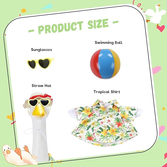Hawaiian Beach Porch Goose Outfits for 23 Inch Statue | Summer Tropical Shirt with Swim Ball Costume for Cement Statue, Luau Sculpture Clothes for Swimming Pool Party Decoration
