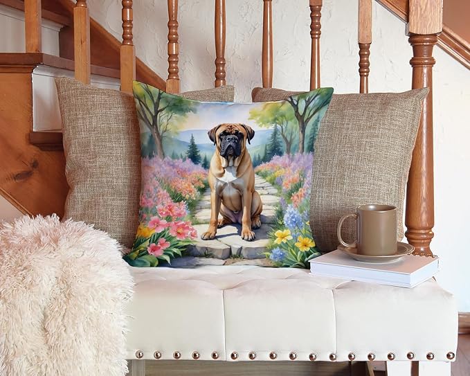 Caroline's Treasures Bullmastiff Spring Path Throw Pillow Machine Washable, Indoor Outdoor Decorative Pillow for Couch, Bed or Patio, 14Hx14W