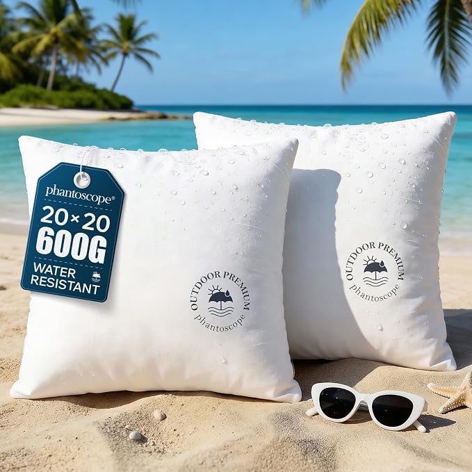 Phantoscope 20x20 Outdoor Pillow Inserts, Waterproof Outdoor Pillows 2-Pack | Water Resistant Outdoor Throw Pillow Inserts, Hypoallergenic Decorative Pillow Stuffers for Patio, Porch, Garden, Logo Design
