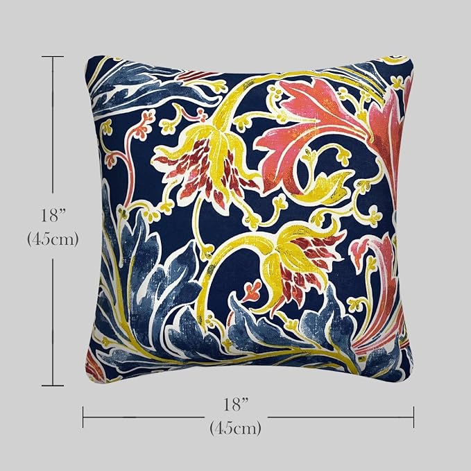 Pack of 2 Outdoor Waterproof Decorative Throw Pillow Covers for Patio Furniture, 18x18 Inch Square Fade Resistant Patio Garden Cushion Covers for Couch Bed Sofa, Jacobean Navy