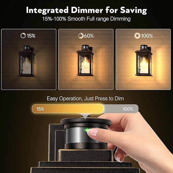 VIANIS Motion Sensor Outside Lights for House, Oil-Rubbed Bronze Porch Lights Outdoor with Tempered Ripple Glass, Aluminum Waterproof Outdoor Light Fixtures Wall Mount for Garage, Garden, Entrance