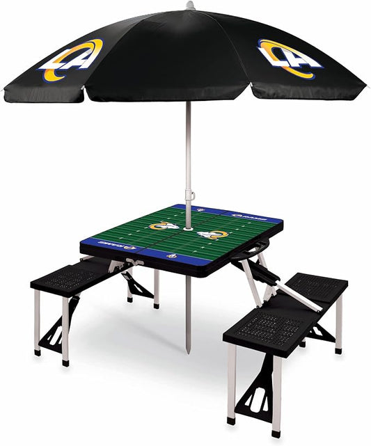 PICNIC TIME NFL Picnic Table Portable Folding Table with Seats and Umbrella