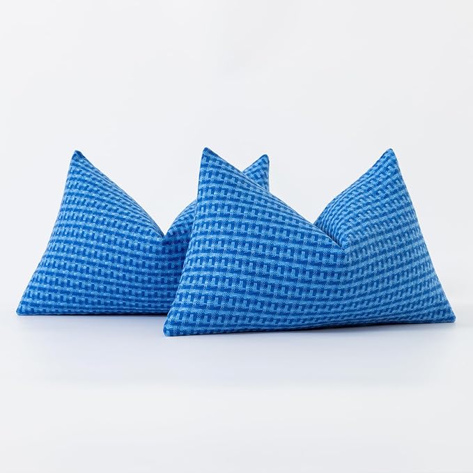 Kevin Textile Outdoor Waterproof 12"x20" Pillow Covers 2 Pack, Blue | Water Resistant Weaving Faux Linen Texture Throw Pillow Covers, Outside Decorative Pillowcases for Garden Patio Balcony Couch
