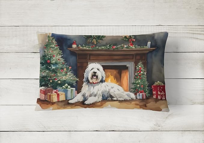 Caroline's Treasures DAC2716PW1216 Old English Sheepdog Cozy Christmas Throw Pillow Machine Washable, Indoor Outdoor Decorative Pillow for Couch, Bed or Patio, 12HX16W