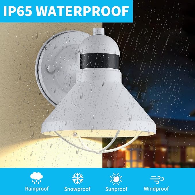 2 Pack Dusk Dawn Motion Sensor Outdoor LED Porch Light Fixtures | Exterior Wall Sconce White Outside Barn Lightings Rustic Wall Mount Lantern for House Patio Garage Farmhouse Entryway