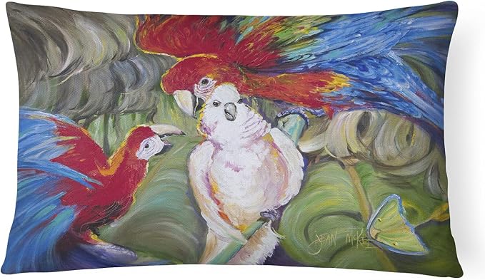 Caroline's Treasures JMK1018PW1216 Menage-a-Trois Parrots Canvas Fabric Decorative Pillow Machine Washable, Indoor Outdoor Decorative Pillow for Couch, Bed or Patio, 12HX16W