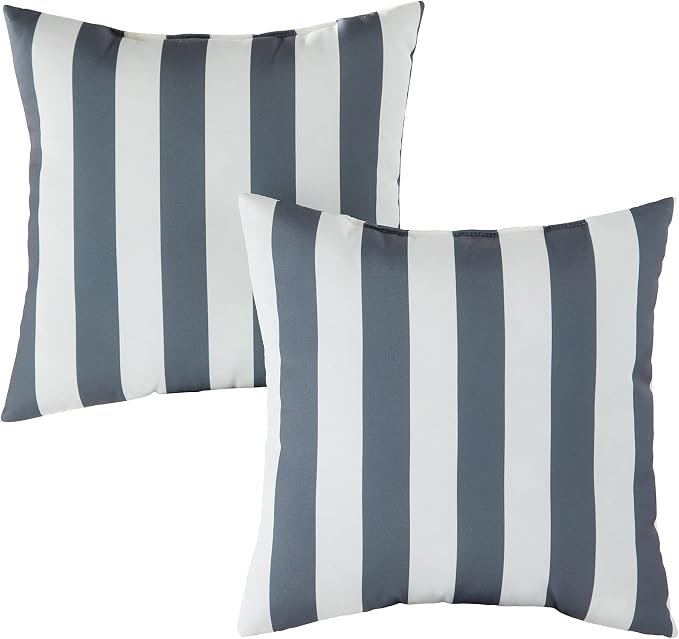 South Pine Porch Outdoor 17-inch Square Accent Pillow (Set of 2), Canopy Stripe Gray