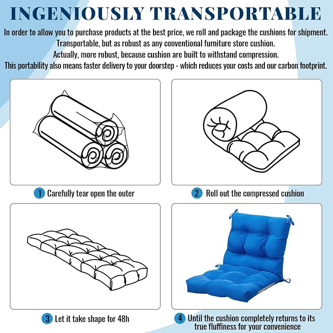 Marsui Outdoor Indoor High Back Chair Cushions Patio Furniture Tufted Pillow with Ties Water-Resistant Replacement Outdoor Rocking Chair Cushions, 42 x 21 Inches(Blue)