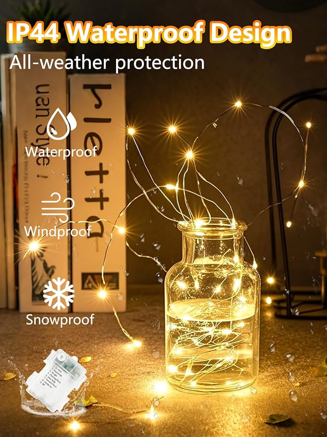 2 Pack Fairy Lights Battery Operated with Remote 33FT 100 LED Warm White | Remote Control, 8 Modes, Timer, Adjustable brightness, Waterproof Lights for Indoor Outdoor Classroom Christmas Decor