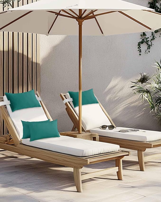Outdoor Pillow for Lounge Chair with Strap & Insert Green Recliner Head Pillow Solid Green Color Waterproof Headrest Patio Lumbar Pillows for Beach Pool Office Chaise Chair 12x20 Inch