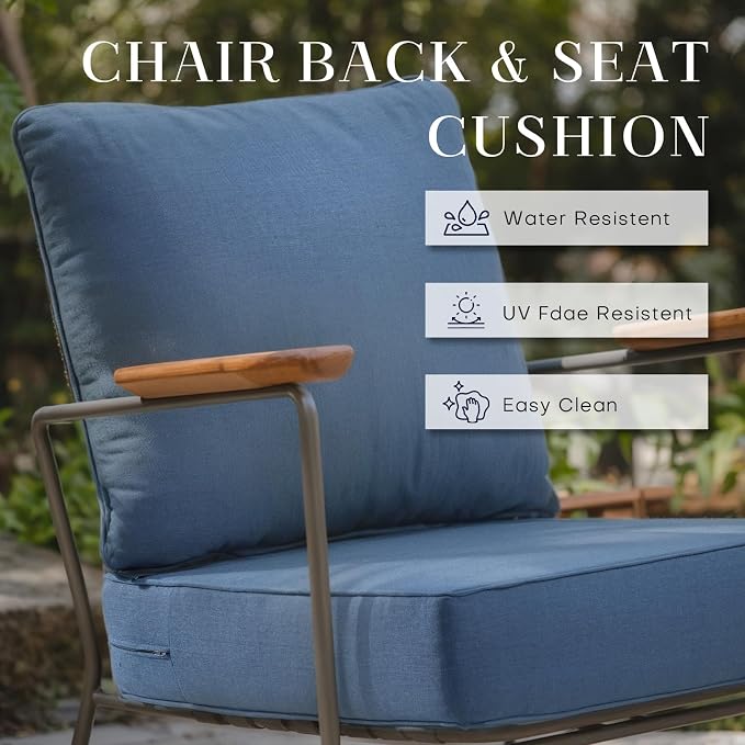 Luxury 24*24*6in Outdoor Patio Cushions, 2 Pieces Navy Blue Outdoor Cushion | 6in Outdoor Patio Cushions, Water-Resistant, Reversible, Removable Cover, for Patio Chairs Sofa Couch Loveseat
