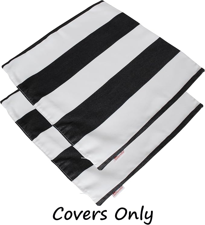 Outdoor/Indoor Sunbrella Throw Pillow Cover Only Square Set of 2 Pieces 18 inch x 18 inch Cabana Classic Stripe - Insert Not Included, Black/White
