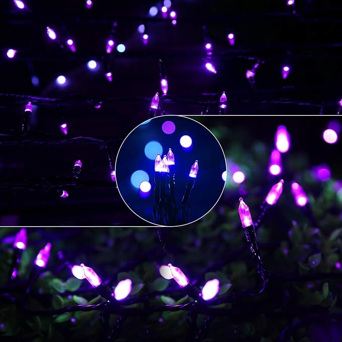 Minetom Halloween String Lights Outdoor, 98 Feet 300 Led Christmas Lights with 8 Lighting Modes for Halloween Party Christmas Xmas Tree Lights Decor(Purple) | 8 Lighting Modes, Christmas Mini Lights for Home Door Window Decor Halloween Christmas Party ...