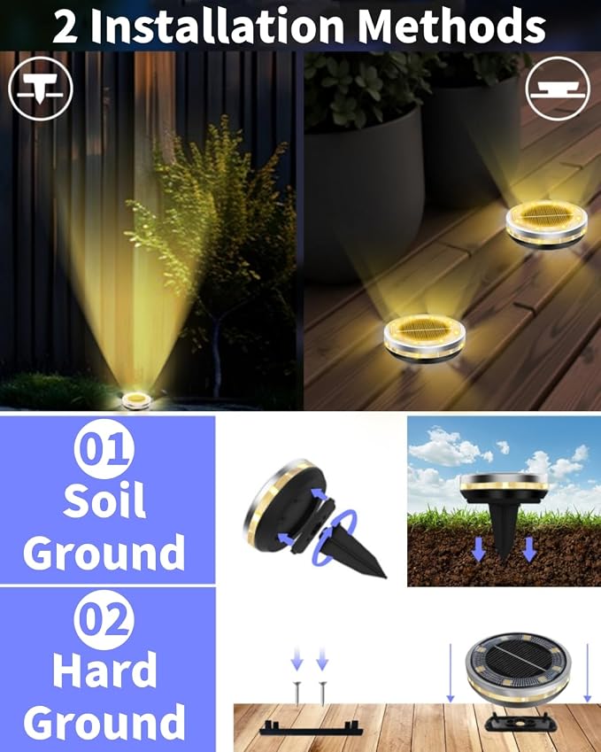 SenLuKit Solar Ground Lights Outdoor 18 Pack Waterproof, Upgraded Solar Garden Lights with 4 Side Light, Stainless Steel Solar Powered Disc Landscape Light for Walkway Lawn Yard Patio Deck-Warm White