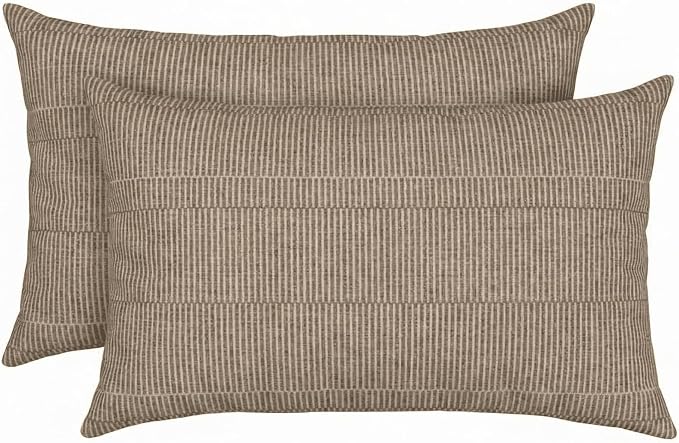 RSH DECOR: Designer Select Sunbrella Lumbar Throw Pillows Set of 2 | 20" x 12" | Water and Fade-Resistant Performance Fabric | Indoor Outdoor Accent Pillows | Made in USA (Aviva Cumin)