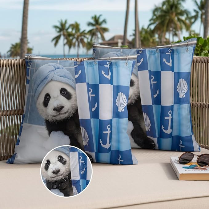 Bathing Panda Waterproof Outdoor Pillow Covers Set of 2 Home Decor, Funny Animal Showering Lumbar Pillowcase Patio Pillow Covers for Couch Bench Patio Furniture Garden 20x20in