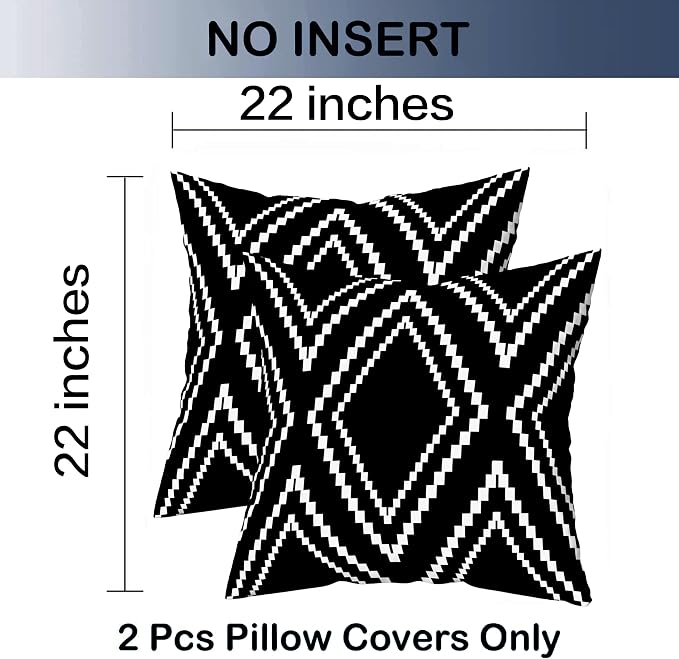 Outdoor Pillows Waterproof Set of 2, 22x22 Inches Black and White Geometric Throw Pillows Cover for Patio Furniture, Outdoor Pillow Covers for Couch Black (Black&white-01, 22x22 Inch)