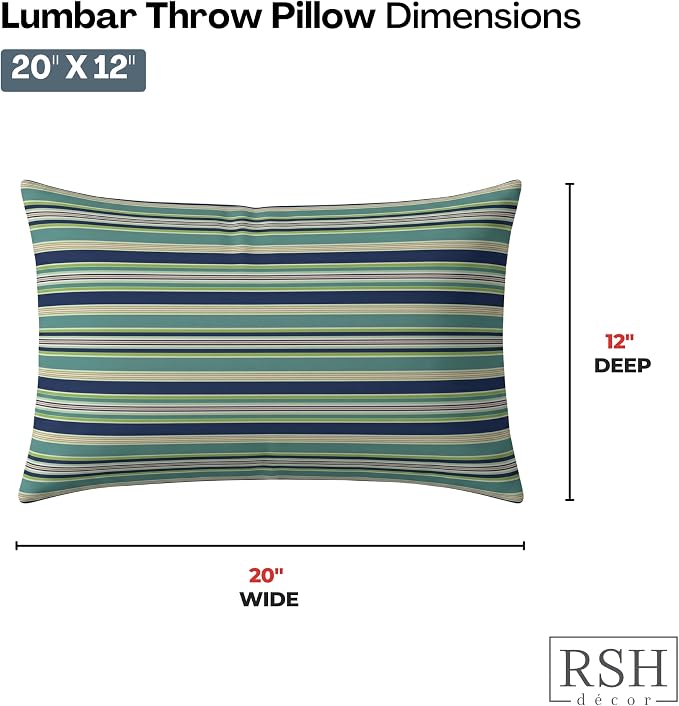 RSH DECOR: Lumbar Throw Pillows Set of 4 | 20” x 12" | All-Weather Spun Fabric | Outdoor Support Pillows for Patio Furniture | Made in USA (Eastbay Seaspray)
