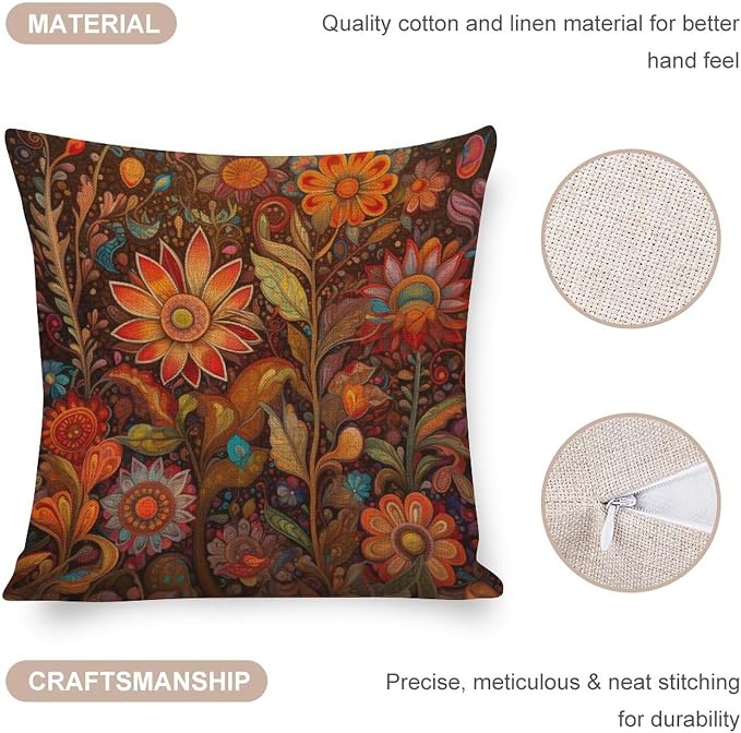 Cushion Covers Oil Painting Colorful Garden Flowers Decorative Throw Pillow Covers Fabulous Flowers Spring Pillow Case Protector 16"x16" Modern Decorative Pillow Covers for Couch Sofa Bedroom Car