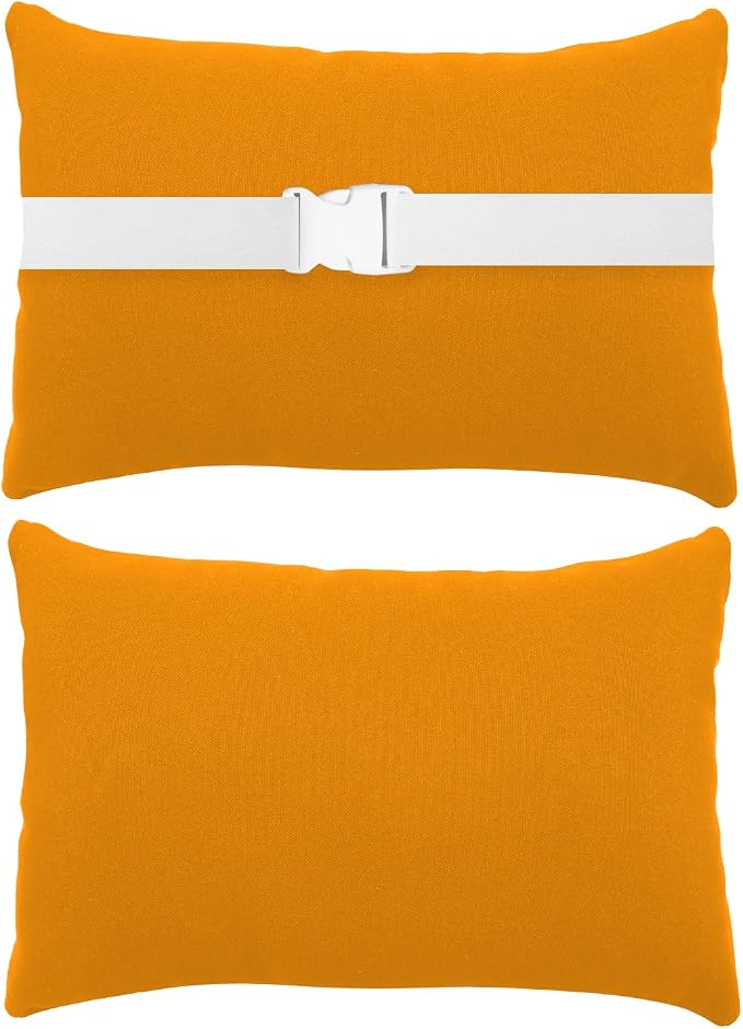 Chaise Lounge Head Resting Pillows, Waterproof Outdoor Pillows | 2 Pack Head Support Pillow with Adjustable Elastic Stripe for Garden Furniture Decorative, Yellow