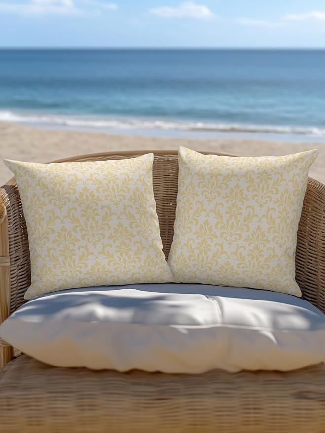 Waterproof Outdoor Pillow 1 Pack Yellow Grid Plaid Decorative Throw Pillows Cover & Insert 16x16 Inch Pillowcase Diagonally Crossed Lines Pillows for Couch Sofa Bed Patio Furniture Indoor Outdoor