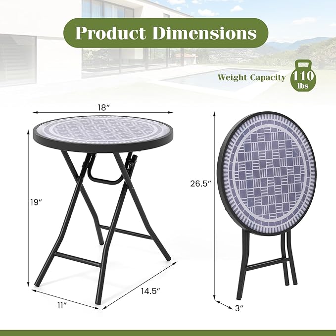 Giantex Set of 2 Folding Outdoor Side Table, 18” Round End Table with Tempered Glass Tabletop & Metal Frame, Portable Sofa Side Table, Patio Coffee Table for Yard Porch Poolside Living Room, Grey