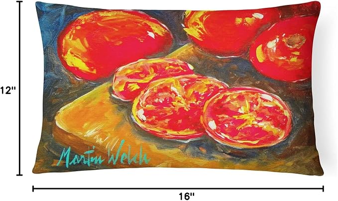 Caroline's Treasures MW1099PW1216 Vegetables - Tomatoes Slice It Up Canvas Fabric Decorative Pillow Machine Washable, Indoor Outdoor Decorative Pillow for Couch, Bed or Patio, 12HX16W