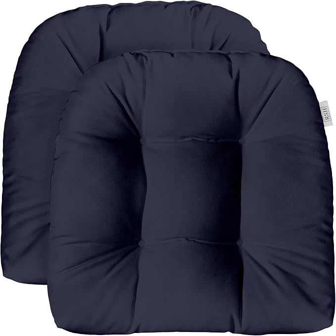 RSH DECOR: Sunbrella Play Tufted Wicker U-Shape Cushions Set of 2 | 19” x 19” | Water and Fade-Resistant Performance Fabric | Outdoor Seat Cushions for Patio Furniture | Play Midnight Navy