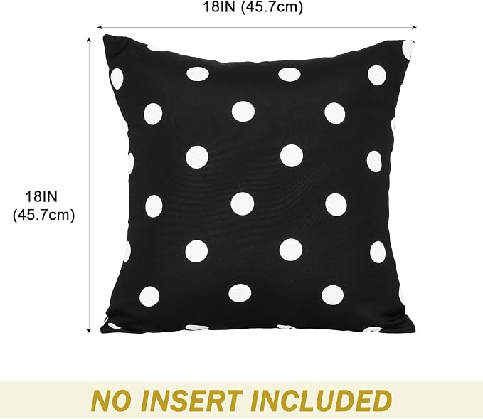 Eternal Beauty 18X18'' Set of 2 Waterproof Outdoor Pillow Covers for Spring Summer Patio Throw Pillows, Black White Polka Dot, 18X18 inches