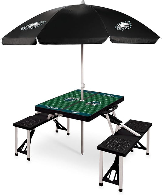PICNIC TIME NFL Picnic Table Portable Folding Table with Seats and Umbrella