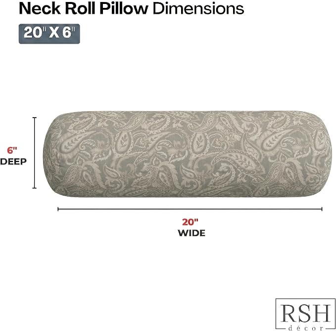 RSH DECOR: Neck Roll Pillows Set of 2 | 20” x 6” | Outdoor Bolster for Patio, Deck, Porch, or Poolside Furniture | Water & Fade-Resistant | Made in USA (Ayideal Fossil)