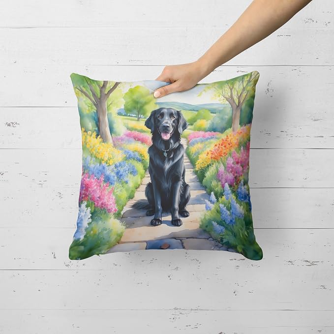 Caroline's Treasures Flat-Coated Retriever Spring Path Throw Pillow Machine Washable, Indoor Outdoor Decorative Pillow for Couch, Bed or Patio, 18Hx18W