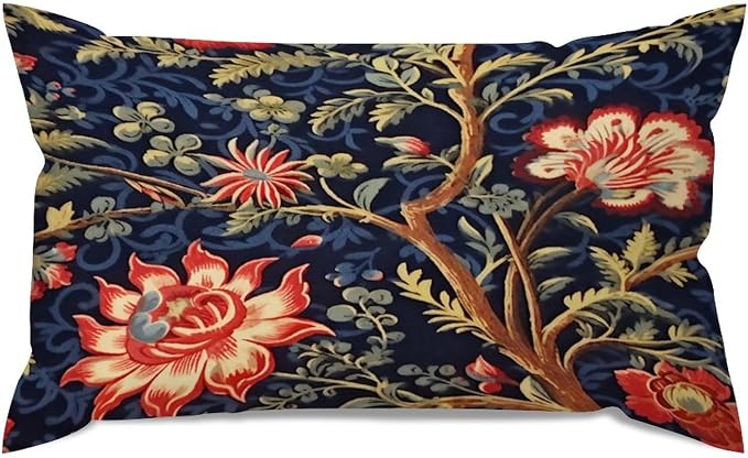 Zipped Pillow Cases for Home Decor Burgundy Gold Navy Blue Floral Botanical Throw Pillow Cover Set of 2 Farmhouse Cushion Cover Cases for Living Room Club Home Decor 12x20in