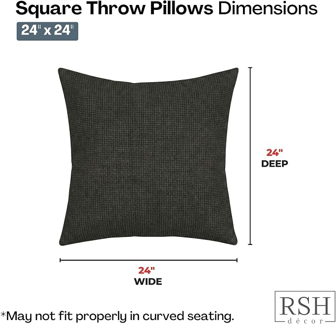 RSH DECOR: Sunbrella Square Throw Pillows Set of 4 | 24" x 24" | Water and Fade-Resistant Performance Fabric | Outdoor Pillow Covers with Down-Alternative Inserts | Made in USA (Fife Slate)