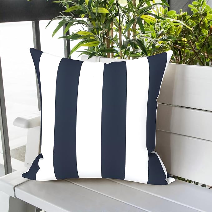 LVTXIII Outdoor Throw Pillows, Decorative Throw Pillows with Inserts, 20"x20" Square Pillows for Bed, Couch, Sofa and Patio Furniture, Set of 2, Cabana Navy