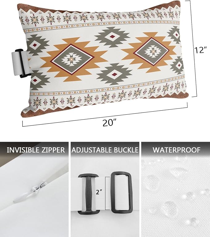 Outdoor Pillows Covers with Inserts Southwest Native American Tribal Totem Boho Waterproof Recliner Pillow with Adjustable Strap Throw Pillows for Patio Furniture Pool Lounge Chair, 12x20 inch, 1PCS