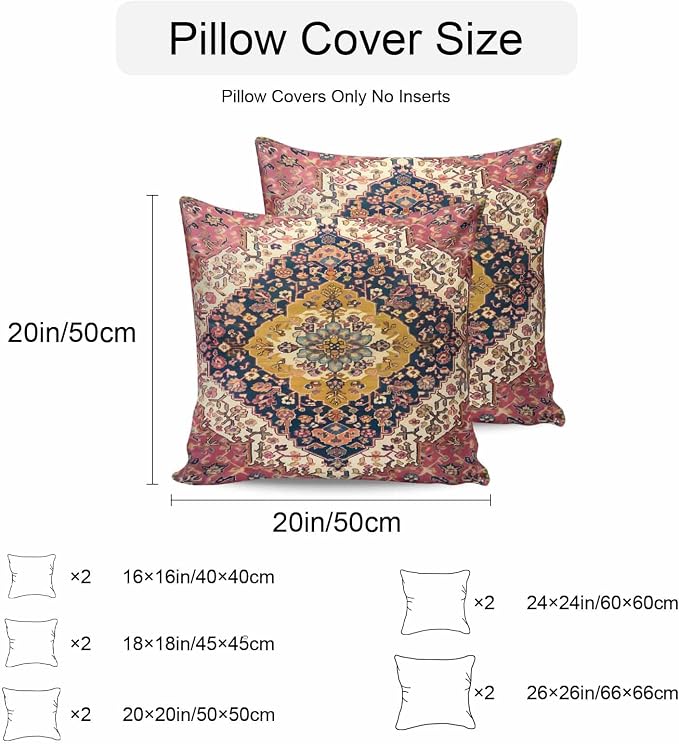 Southwest Aztec Waterproof Outdoor Pillow Covers Set of 2 Home Decor, Boho Tribe Traditional Floral Patterned Pillowcase Patio Pillow Covers for Couch Bench Furniture Garden 24x24in