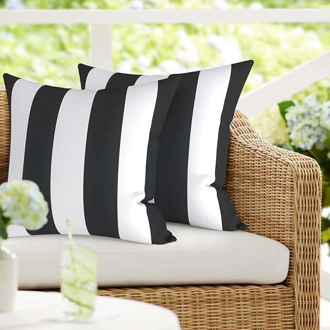 DYTXIII Pack of 2 Outdoor Waterproof Pillow Covers ONLY, 18"x18" Square Decorative Double Printed Throw Pillow Cases for Patio Couch Porch Furniture, Cabana Black