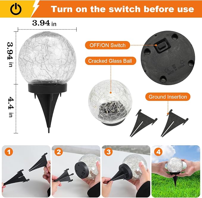 MLKNK Solar Globe Lights Outdoor Waterproof-Solar Balls-Solar Garden Lights-Orbs for Outside 4 Pack Cracked Glass Ball for Lawn Patio Yard Backyard Decorations | Solar Globe Lights for Outside 6 Pack Cracked Glass Ball for Lawn Patio Yard Backyard Deco...
