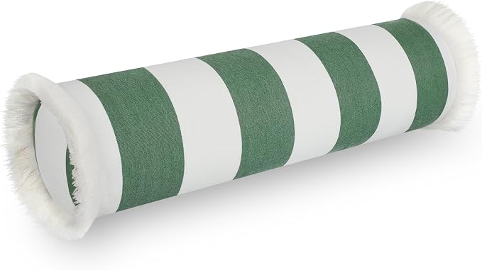 Hofdeco Premium Coastal Hampton Outdoor Performance Bolster Pillow Cover Only, 6"x20" Water Repellent, UV and Fade Resistant for Backyard, Couch, Poolside, Green Woven Beach Stripes