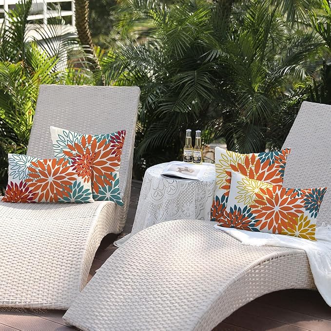 DFXSZ Outdoor Waterproof Pillow Covers 12x20 Set of 2 Orange Yellow Flower | Spring Summer Waterproof Flower Throw Pillowcases（No Inserts）Outdoor Decor for Fall Patio Funiture Garden Polyester Covers