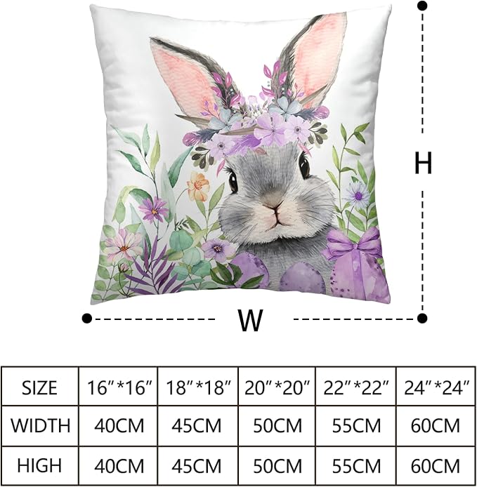 2 Pack Easter Throw Pillow Covers Floral Cross He is Risen Pillow Covers 18x18 Bunny Pillow Cases Purple Eggs Lovely Rabbits Cushion Cases for Home Farmhouse Spring Decor