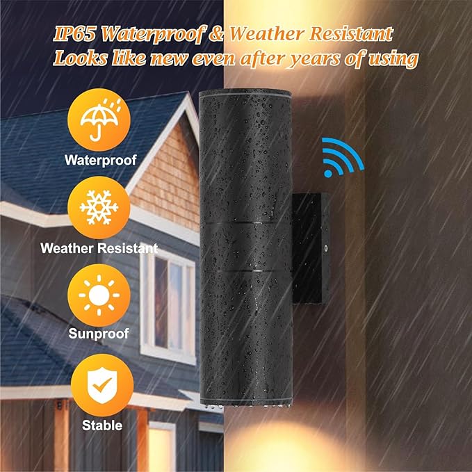 DAKAFUL Dusk to Dawn Outdoor Lighting Sensor Wall Lights 4Pack, 12W 2700K Integrated LED Cylinder Up Down Lights Outdoor, IP65 Waterproof Aluminum Wall Sconce Exterior Wall Light for Porch Patio etc.