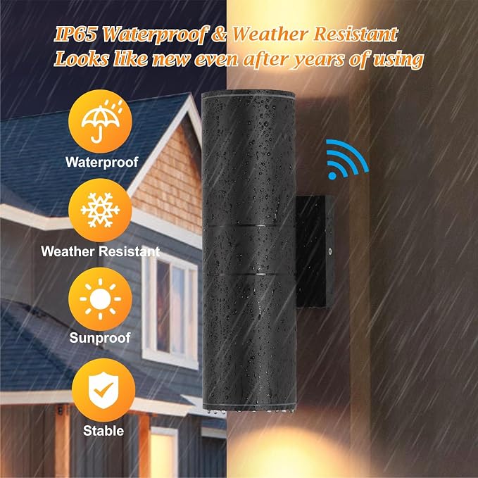 DAKAFUL Dusk to Dawn Outdoor Lighting Sensor Wall Lights 1 Pack, 12W 2700K Integrated LED Cylinder Up Down Lights Outdoor, IP65 Waterproof Aluminum Wall Sconce Exterior Wall Light for Porch Patio etc.