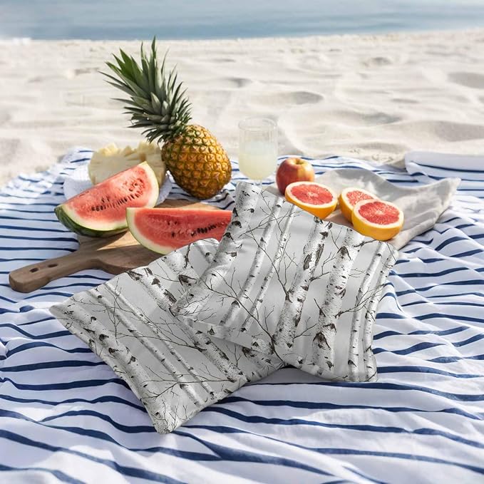 Nature Birch Trees Outdoor Pillow Covers 24"x24" Set of 2, Modern Gray Modern Tree Bark Texture Forest Waterproof Throw Pillow Covers for Patio Furniture, Decorative Cushion Covers for Porch