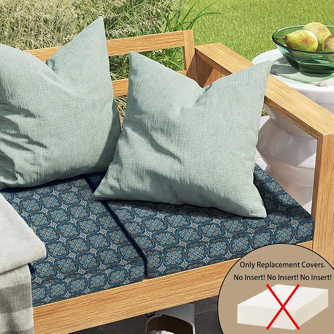 Magpie Fabrics Indoor Outdoor Cushion Cover Replacement 2 Pack, NO Insert! Water Repellent Slipcover with Ties Decor for Patio Garden Chair Seat Sofa Bench Wicker(Morgan Medal Blue, 22x20x4 Inch)