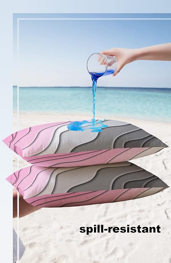 Outdoor Waterproof Pillow Covers for Patio Furniture Pink Modern Geometric Decorative Throw Pillow Cover Abstract Beach Pillowcases Set of 2 Cushion Case for Sofa Couch Chair Home Decor 20 x 12 Inches